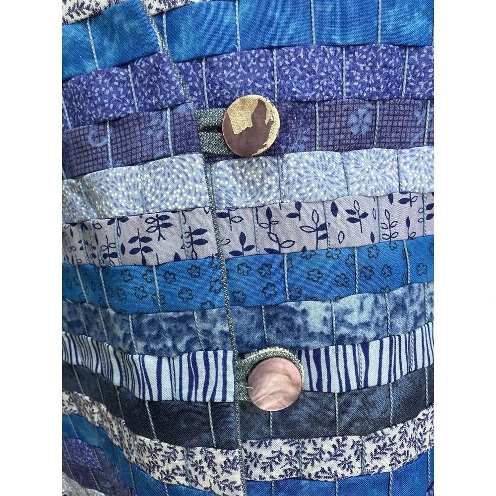 Vintage Handmade Art To Wear Vest Blue Woven Denim Back Womens XL